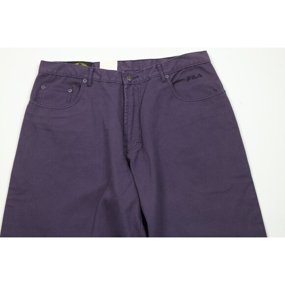 Deadstock Vintage 90s Fila Mens 36x34 Spell Out Baggy Skateboard Jeans Purple - Picture 2 of 13